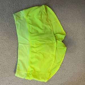Neon yellow Lululemon Hotty Hot Shorts